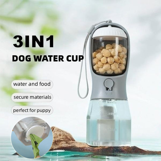 Portable Pet Cup with Food, Water, and Waste Bags